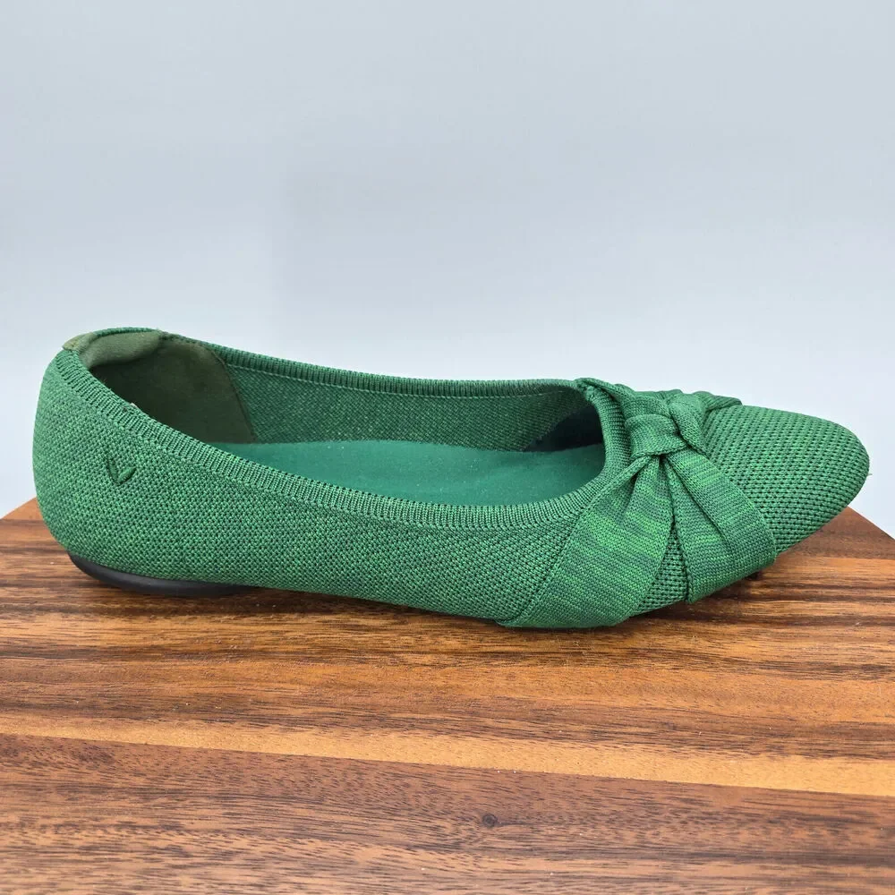 Vivaia Bibi Flats Women's 11 43 Green Knotted Bow Comfort Slip On Almond Toe